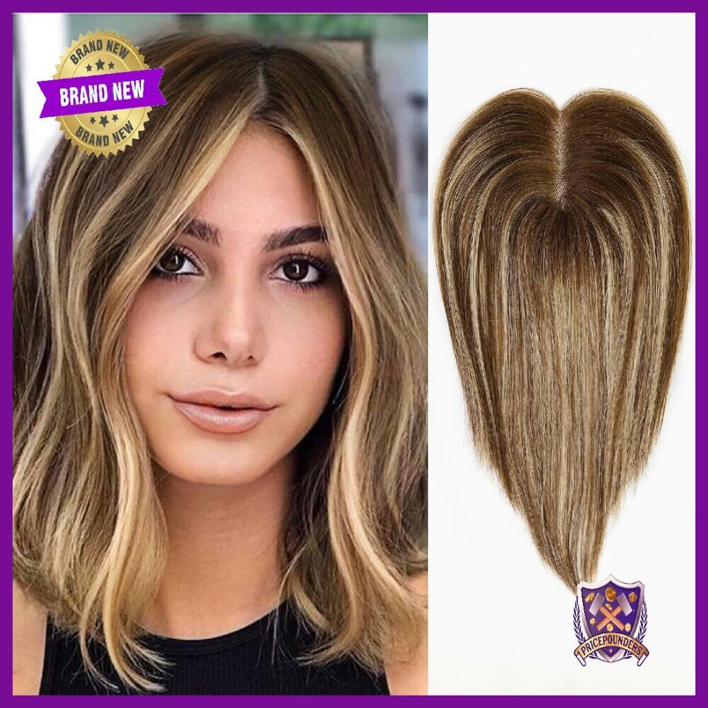 Hand-Tied Human Hair Topper 3.5x4in Swiss Lace Base 12in Length